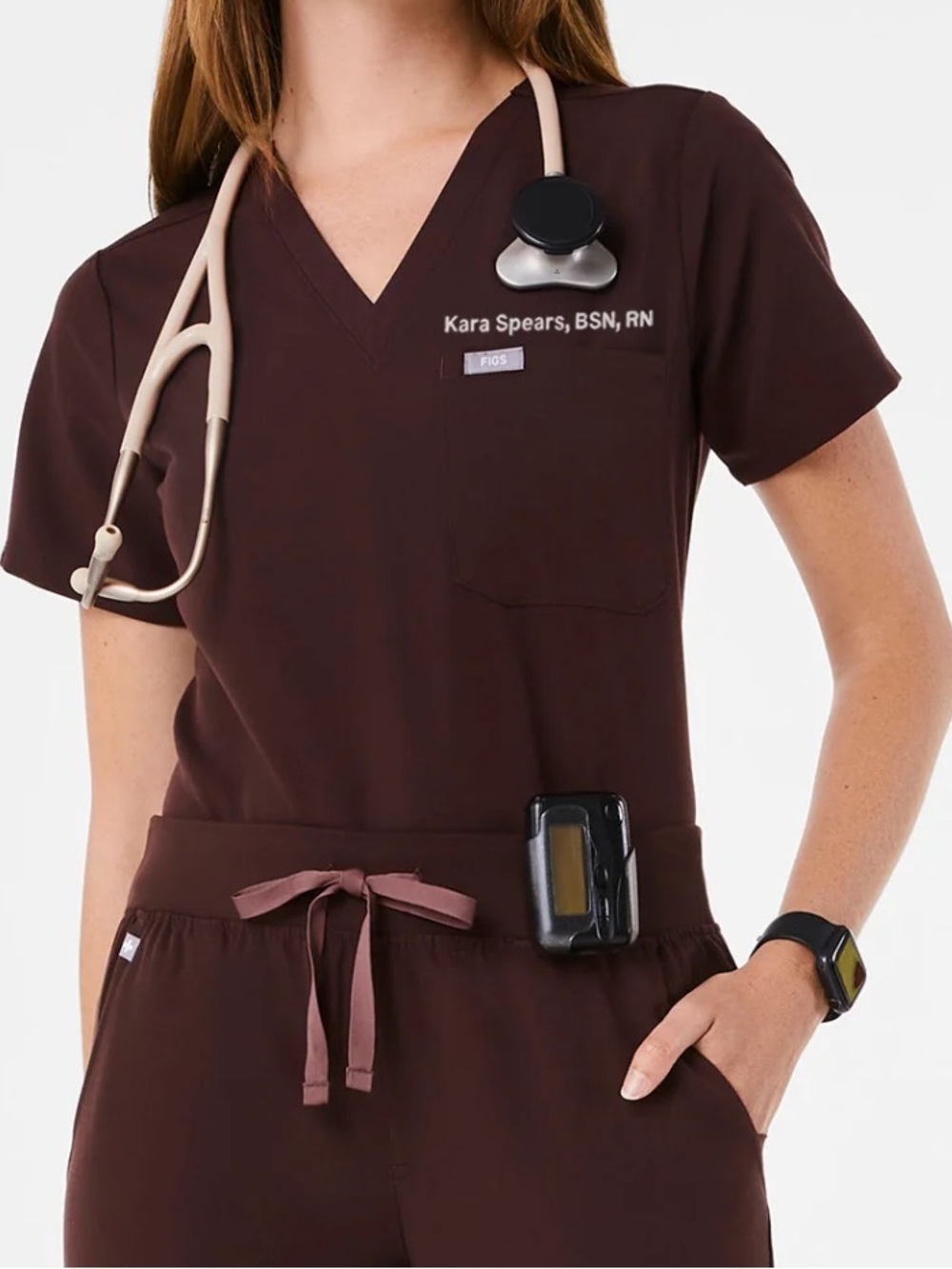 Figs Women's Catarina scrub top in Espresso Brown Large